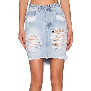 New One Teaspoon Distressed Jean Skirt, Waist 27